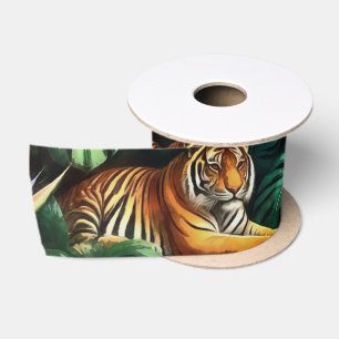 Tiger Jungle Dreams Seamless Surface Pattern Satin Ribbon