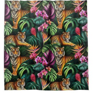 Tiger Jungle Dreams Seamless Surface Pattern Shower Curtain