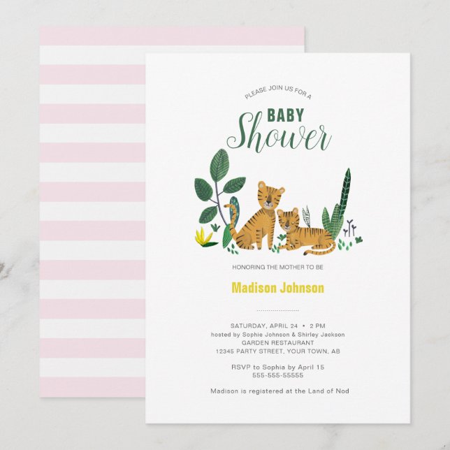 Tiger Jungle Girl Animal | Baby Shower Card (Front/Back)