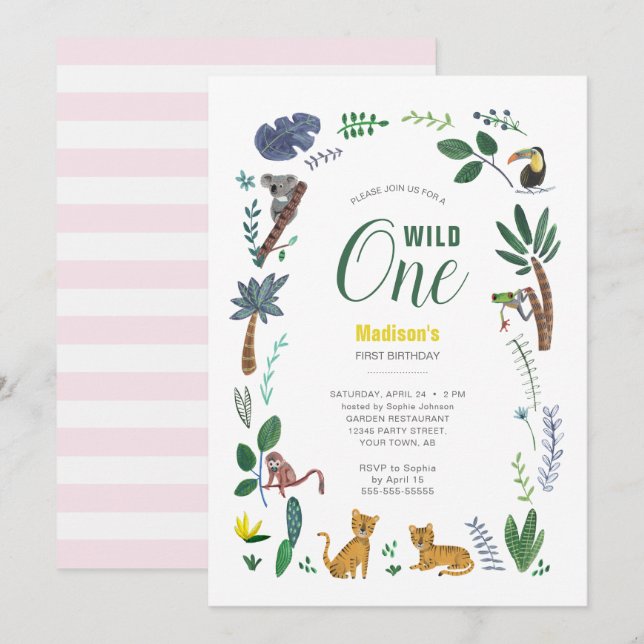 Tiger Jungle Girl | Animal | First Birthday Invitation (Front/Back)