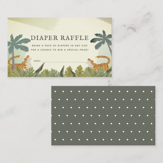 Tiger Jungle Safari Diaper Raffle Ticket Enclosure Card (Front/Back)