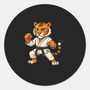 Tiger Karate Funny Black Belt Boys Girls Kids Classic Round Sticker