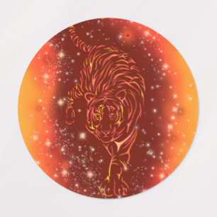 Tiger Labels Running In Galaxy Starry Night
