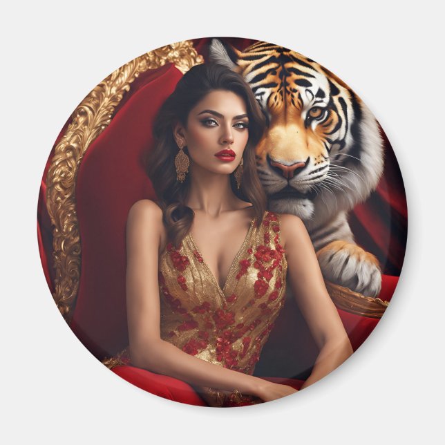 Tiger Lady on a circle magnet  (Front)