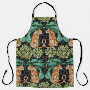 Tiger Leaves: Watercolor Jungle Seamless. Apron