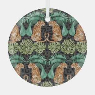 Tiger Leaves: Watercolor Jungle Seamless. Glass Tree Decoration