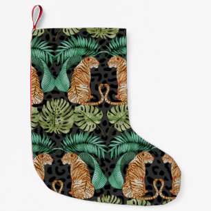 Tiger Leaves: Watercolor Jungle Seamless. Small Christmas Stocking