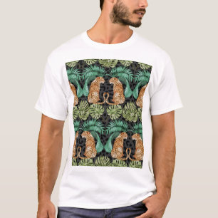 Tiger Leaves: Watercolor Jungle Seamless. T-Shirt