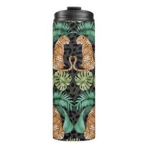 Tiger Leaves: Watercolor Jungle Seamless. Thermal Tumbler