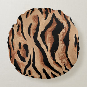 Tiger Leopard: Animal Skin Seamless Round Cushion