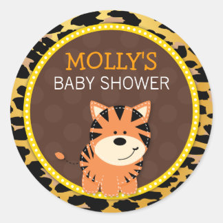 Tiger Leopard Print Jungle Baby Shower Favour Stic Classic Round Sticker