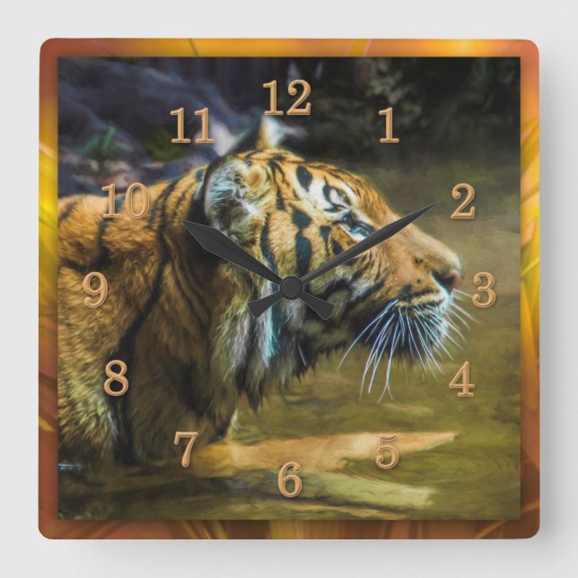 Tiger LIGHT and PEACE Square Wall Clock (Front)