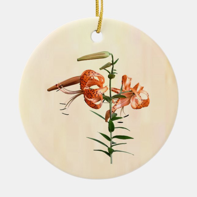 Tiger Lilies And Buds Ceramic Tree Decoration (Front)