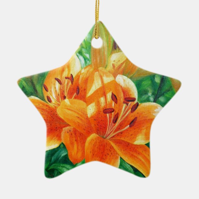 Tiger lilies ceramic tree decoration (Front)