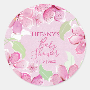 Tiger Lilies Clematis Pink Baby Shower Classic Round Sticker