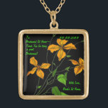Tiger Lilies (Personalised Bridesmaid Necklace) Gold Plated Necklace<br><div class="desc">This gold finished square necklace makes a lovely gift for your bridesmaids that they will cherish forever. At the centre is Leslie Sigal Javorek's original digital painting of a spray of Tiger Lilies offset by a black background. Customisable text fields for each bridesmaid's name and more (zoom preview to read)....</div>