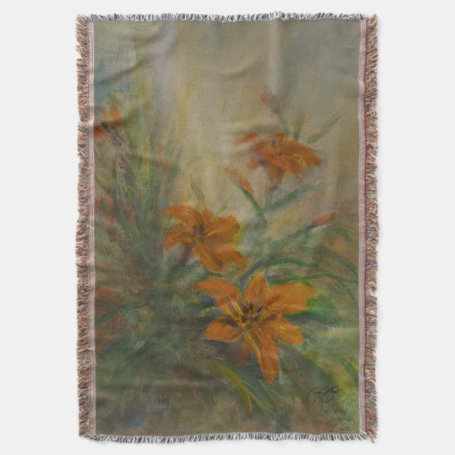 Tiger Lilies Throw Blanket (Front Vertical)