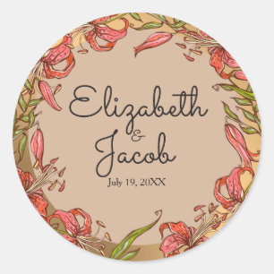 Tiger Lilies Wedding Classic Round Sticker
