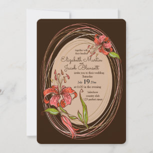 Tiger Lilies Wedding, dark brown Invitation