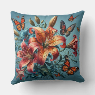 Tiger Lilies With Butterflies Cushion