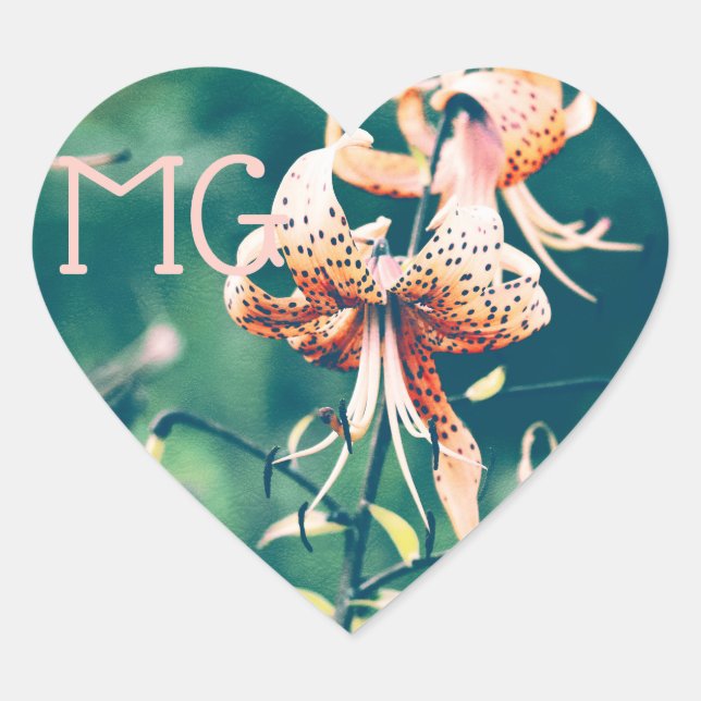 Tiger lilies with Initials Heart Sticker (Front)