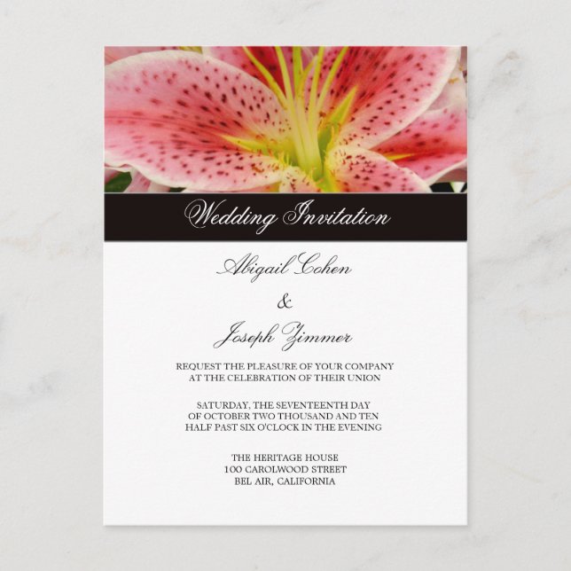Tiger Lilly Wedding Invitation Postcards (Front)