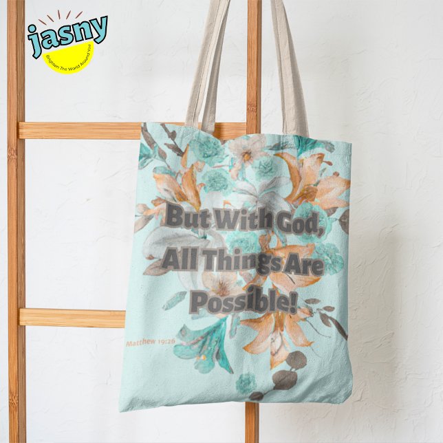 Tiger Lily Christian Scripture Matthew 19:26 Tote Bag (Creator Uploaded)