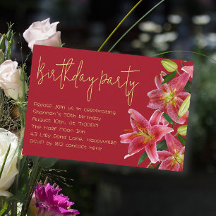 Tiger Lily Flowers Adult Birthday Party Invitation