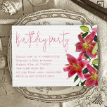 Tiger Lily Flowers Adult Birthday Party Invitation<br><div class="desc">Adult birthday party invitation template for her birthday. Pretty tiger lily flowers, with greenery and buds, decorate the edge of white paper. The horizontal card has large, handwritten script at the top for the party title. The remainder of the invitation text is in a paragraph which aligns to the left....</div>