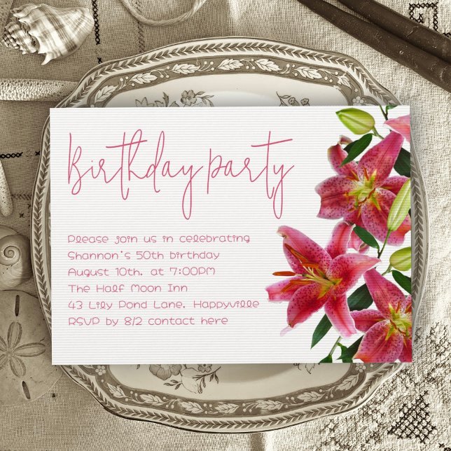 Tiger Lily Flowers Adult Birthday Party Invitation (Creator Uploaded)