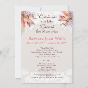 Tiger Lily Memorial Service Funeral Announcement