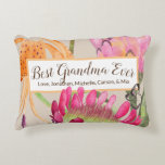 Tiger Lily & Protea Mother's Day Throw Pillow<br><div class="desc">Rectangular floral throw pillow with Best Grandma Ever message. Personalize the text with your own names or change the message for another occasion! Protea flowers and tiger lily behind a customizable message. Magenta pink,  light pink,  and orange flowers on a light beige background.</div>