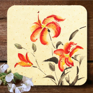 Tiger Lily - red Square Paper Coaster