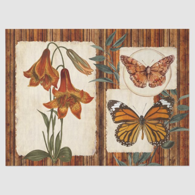 Tiger Lily Rustic Wood Collage Decoupage  Tissue Paper (Front)
