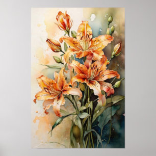 Tiger Lily Symphony - Flowers Digital Art Poster