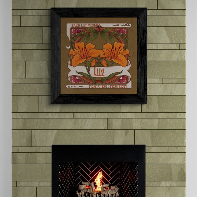 Tiger Lily Vintage Flowers Protection Prosperity Poster (Tiger Lily Flower Meaning Vintage Style Dark Background Poster - Protection and Prosperity)