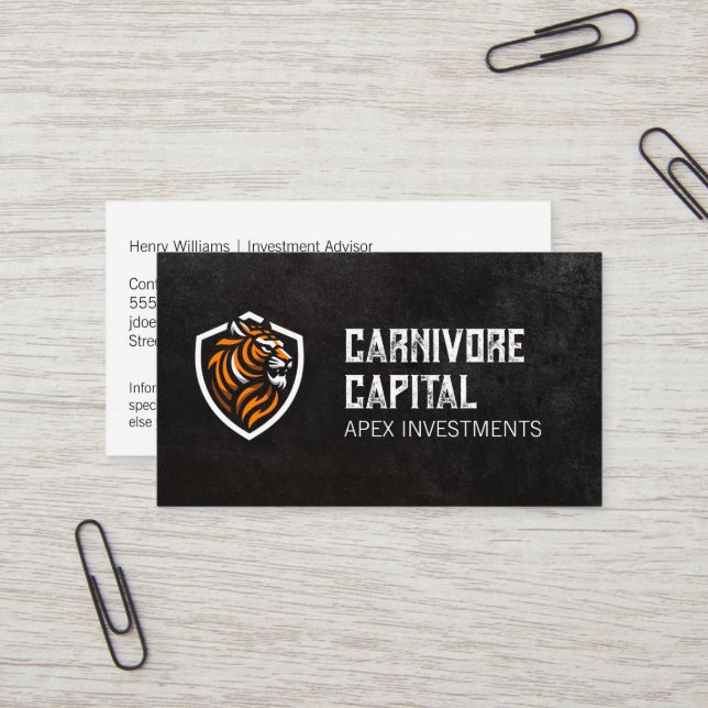 Tiger Logo | Sleek Black Texture Business Card (Front/Back In Situ)