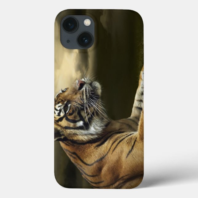 Tiger looking and sitting under dramatic sky Case-Mate iPhone case (Back)