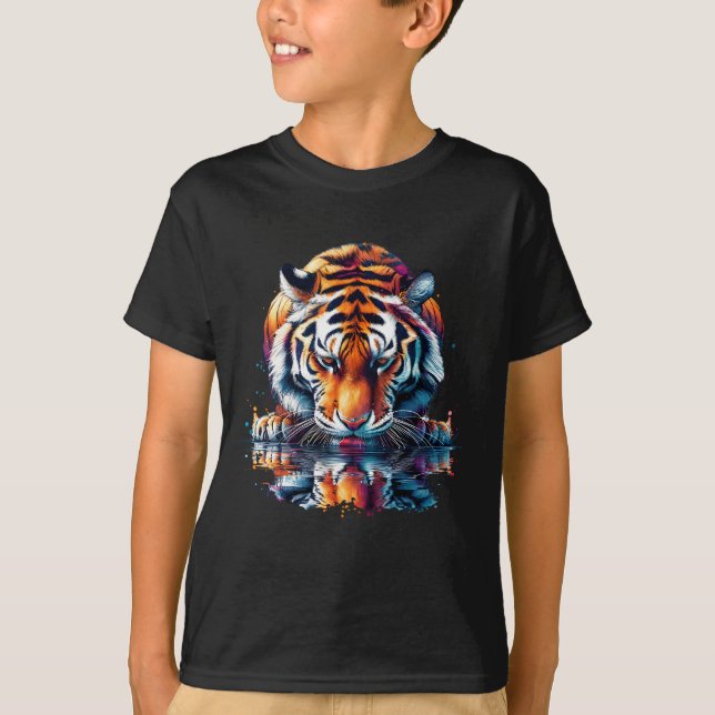 Tiger looking at Reflection in Water T-Shirt (Front)