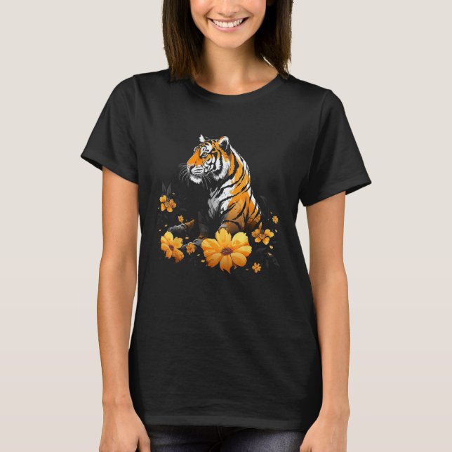 Tiger Lover Artwork Flower Animal Motif Tiger 6 T-Shirt (Front)