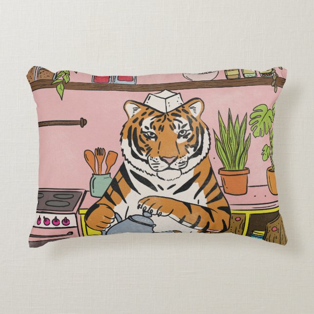 Tiger Making Tea Decorative Cushion (Front)