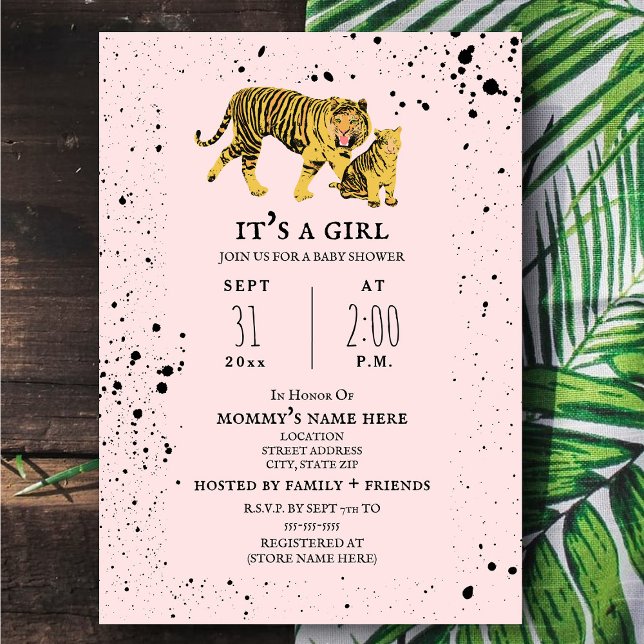 Tiger Mama Pink Girl Baby Shower Invitation (Creator Uploaded)
