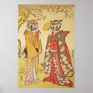 Tiger Man and Wife Japanese Print Couple