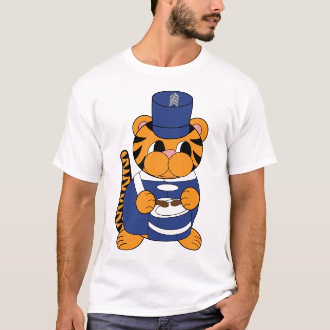 Tiger Marching Band Snare Drum Blue White T-Shirt (Front)