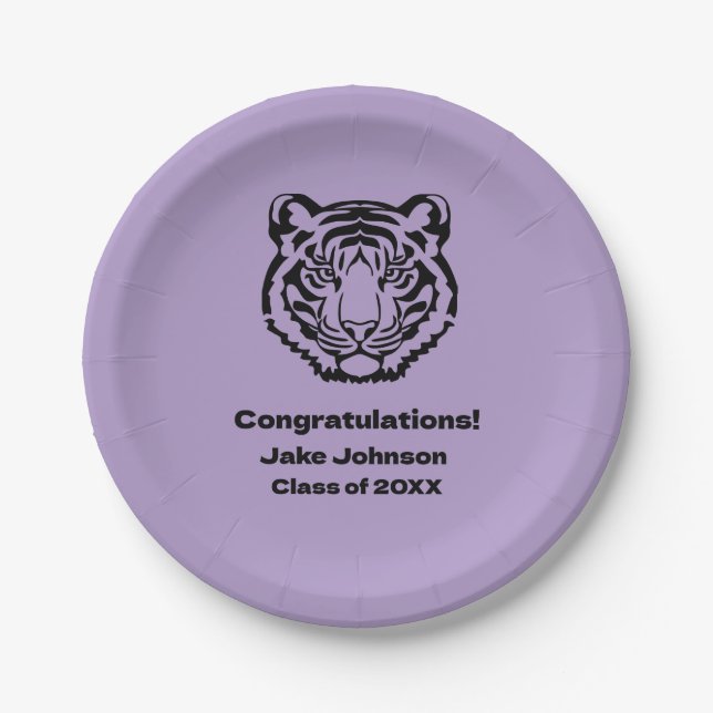 Tiger Mascot Themed Graduation Napkins Reunion Paper Plate (Front)