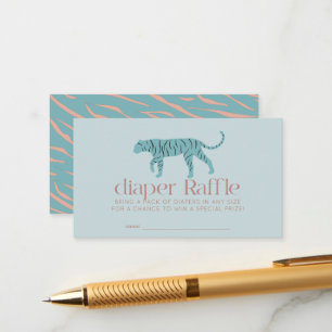 Tiger Modern Blue Baby Shower Diaper Raffle Ticket Enclosure Card
