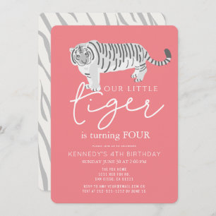 Tiger Modern Pink Kids Birthday Invitation