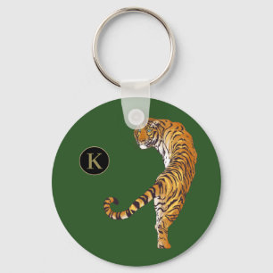 Tiger Monogram Green Background Key Ring