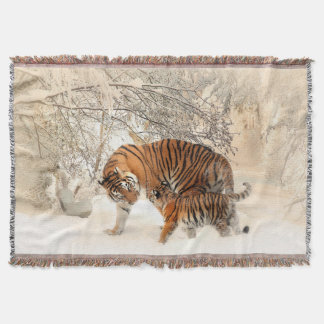 Tiger Mother and Cub Throw Blanket