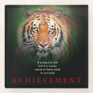 Tiger Motivational Achievement Glass Coaster